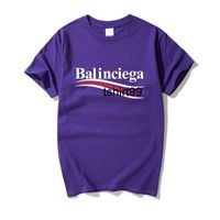 Balencigass Cola rainbow wave pattern men's and women's short sleeve T-shirt pure cotton loose half sleeve summer clothes purple