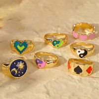 Cluster Rings Y2K Jewelry Gold-plated Moon Sun Heart Yin Yang Ring For Women Vintage Punk Fashion Poker Charms 90s Aesthetic319q