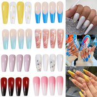 24 PCS uñas falsas profesionales Long Ballerina mitad puntas de uñas acrílicas francesas Presione en las uñas Manicure Manicure Beauty Tools274y