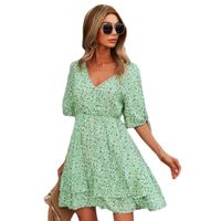 Повседневные платья дамы винтажные цветочные принципы короткие летние платья Женщины v Nece Ruffles Party Beach Mini Sunress vestidos Женщина