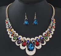 Bridal jewelry fashion metal flash diamond gem necklace earring set