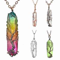 Hänge halsband Chakra Crystal Natural/Rainbow Stone Quartz Tree Reiki Life Healing Men of For Women Jewelry Pend Necklacependant