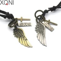 Pendant Necklaces Fashion Feather Leather Men's Necklace Boys Wing Style Retro Chain Charm Nacklace Collar Jewelry GiftsPendant