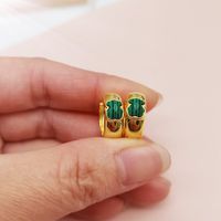 Authentic Bear Jewelry 925 Sterling Silver earrings Hoops Jewelry with gold plated Fits European Style Small Vermeil and Malachite Icon Color 015433550