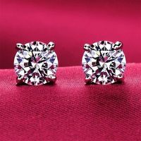 Luxury Women men unisex classic 4 prong CZ diamond stud earrings 18k white gold silver wedding post earrings CZ size 4mm 5mm 6mm 8282S