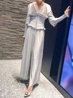 Zweiteilige Hosen für Frauen 2022 Herbst Kleidung Frauen Mode helle Taille gegen Nackenhemd hohe Beinanzug Set PB219Women's's's