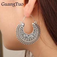 EK401 Ancient Tibetan Filigree Flower Ornate Earring Boho Vintage Jewelry Carving Hollow Gypsy Tribal Heart Earrings for Women292Z