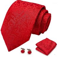 Bow Ties Vangise Red Floral 100% Silk For Men Gifts Wedding Slipsa gravata Handduksset Set Business Groom13328
