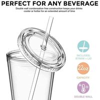 1Pc 500ml Double-walled Ice Cold Drink Coffee Tea Cup Smoothie With Reusable Travel Mug P1Q6 Straw Plastic Iced H9X8 L220624