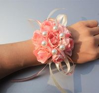 装飾的な花の花輪の花輪5ピース/バッグの結婚式のブライダル花嫁介添え手の手首の花パーティープロム女性のコロセージ母シルクローズコサージャーArti
