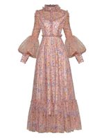 Robes décontractées réelle image lanterne manche rose couleur femme robe robe de bal vint maille vintage mono-poitrine mince maxi taille dame