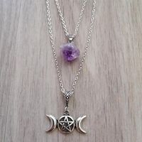 Pendant Necklaces Triple Moon Goddess Of The Pentagram Natural Stone Necklace Witch Pagan Mysterious Gothic Women&#39;s GiftPendant