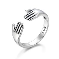 Genuine 925 Sterling Silver Double Layer Dame un abrazo de mano anillos de dedo abiertos para mujeres Joyas de plata esterlina SCR136244P