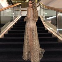 2022 Artı Boyut Arapça Aso Ebi Lüks Seksi Seksi Gece Elbiseler şeffaf boyun boncuklu payetler Balo resmi parti ikinci resepsiyon elbiseleri elbise