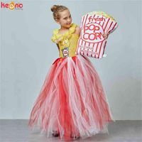 Circus Popcorn Girl Tutu Dress Carnival Birthday Party Wedding Flower Sequin Ball Gown Costume Kids Pop Corn Food Tulle Dress 2104231y