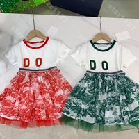 summer cotton short sleeve dress shirt set for boy girls diamond lace mesh skirts 5A designer kids tees tops solid print logo d..o227f