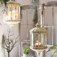 Kaarsenhouders antieke Franse metalen glas decoratieve handgemaakte hangende lantaarn
