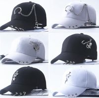 Bbs083 Punk Style Baseball Caps With Metal Pin Women Hip Hop Snapback Casual Cotton Curved Sun Ring