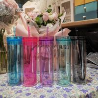 16oz Skinny Acrylic Tumblers Mixed Colors Plastic Clear Cups...