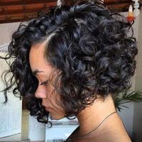 Short Curly Wigs black color Bob Curl Synthetci Hair wig For Black Women Side Part Hairstyle