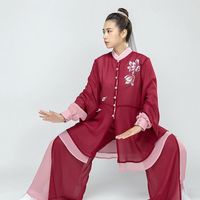 Etnik Giysiler Şarap Kırmızı Tai Chi Üniforma Çin Geleneksel Halk Kıyafet Performans Kostümü Sabah Spor Giyim Giysileri TA2300