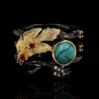 Cluster Rings Unique Women's Jewelry Turquoise Ring Carved Golden Feathers Multi-layer Irregular Luxury JewelryCluster