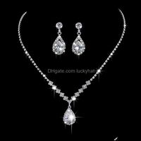 Earrings Necklace Jewelry Sets 2Pcs Set Rhinestone Angel Teardrop Earring Set Bride Bridesmaid Wedding Ladies Trend Gift Drop Delivery 202