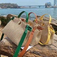 Weave Square Tote bag 2021 Summer New High-quality Straw Women's Designer Hand Beach Travel Shoulder Messenger Bag 220608