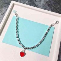 D0U6 YAU1 T HOME ENAMEL ROUGE COEUR RED Perle à main 925 Sterling Silver Plated 18K Gold Emel Small Chain Chain Bijoux