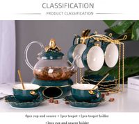 Teaware Sets 600ml Green Gold Glass teapot Ceramic Lid Base Warm Candle Holder Tea Pot And Saucer Fruit Juice Water Flower Kettle classic style
