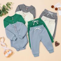 Clothing Sets 0- 24M Baby Spring Fall Button Solid Color Waff...