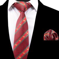 Bow Ties Men's Tie Set Striped Necktie Handkerchief 8cm Dog Pattern Neck Pocket Square Red For Men Wedding AccessoryBow