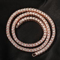 3mm 4mm Diamond Tennis Chain Necklace Bling Gold Plated Jewe...