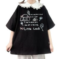 تي شيرت نسائي يابانية لوليتا سويس للمدرسة الفتيات غير الرسمية الصيف صيف كبير الحجم الكارتون كاريكاتير أعلى الأكمام القميص الأزياء القميص