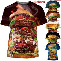 T-shirts voor heren Mannen en vrouwen Mode 3D T-shirt Voedsel Hamburger Chips Print Losse Casual Pullovers XS-5XL