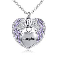 Birthstone Charm pendant Memorial Urn Necklace Stainless Steel Waterproof Angel Wing Keepsake Cremation Jewelry for Daughter253u