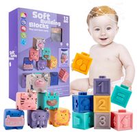 12pcs Baby Sensory Toys Building Silicone Blocks Grasp Toy 3D Silicone Building Blocks Soft Ball Kid Rubber Bath Cube Baby Toy 220527