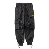 Erkekler Pantolon Teknik Giyim Şeritleri Hip Hop Kargo Paratrooper Erkekler Joggers Sokak Giyim Ayak Bileği Uzunluk Elastik Bel Siyah Sıradan Pantolonlar