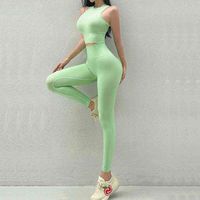 Yoga -Outfit 2022 Seamless High Neck Weste Set Women Sportswear Workout Taille Scrunch Leggings Sportanzug 220328