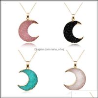Colliers pendants pendants bijoux mode 5colors Moon Druzy Drusy Collier Gold Geométrie Géométrie en pierre naturelle Resin pour femmes Drop