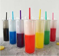 Büyülü 16 oz renk değiştiren sıska bardak çift duvar akrilik su şişeleri plastik bardak kapak ve saman deniz