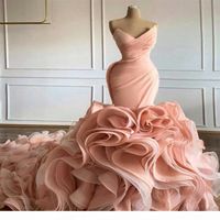 2021 Blush Pink Mermaid Wedding Dresses Elegant Sweetheart V Neck Tiered Skirt Ruffles Princess Trumpet Vestidos De Novia Wedding 207O