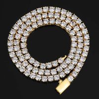 Iced Out Zircon 1 Row Tennis Chain Necklace Men Women Hip Ho...