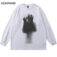 Men's T-Shirts Hip Hop Long Sleeve T-Shirt Men Ghost Shadow Print Cotton Tshirt Streetwear 2022 Harajuku Casual Loose Punk Gothic Shirts Whi