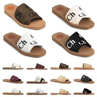 Fashion Woody Slippers Trend Flat Designer Slides Thong Slippers Canvas Mules Shoes For Women Ladies Beach Loafers sandale Sail Black espadrille Flip Flops Sandals