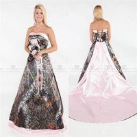 Vintage Strapless 2018 Camo country Wedding Dresses Forest Satin Pink Edged Lace Up and Removable Train Plus Size realtree Bridal 246z
