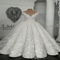 2020 Arabic Dubai Wedding Dresses Sheer 3D Floral Appliques Beads Plus Size Wedding Dress Princess Ball Gown Vestido De Novia246E