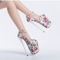 Summer Shallow Mouth Women Shoes Round Toe & Peep Toe Ethnic Style High Heels 22cm Female Pumps Print Fabric 34--47313I