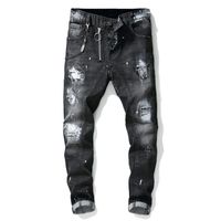 2022 Мужчина Rips растягивает черные дизайнерские джинсы, модная мода Slim Fit, промытые джинсовые брюки для мотоцикла, джинсы для мужчин худые брюки хип-хоп A16 Новые продажи размера 30-38