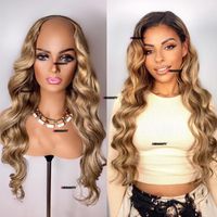 Lace Wigs Malaysia Ombre Strawberry Blonde Loose Wave Middle Open U Part Wavy Honey Golden 100% Human Hair Wig V Shape None